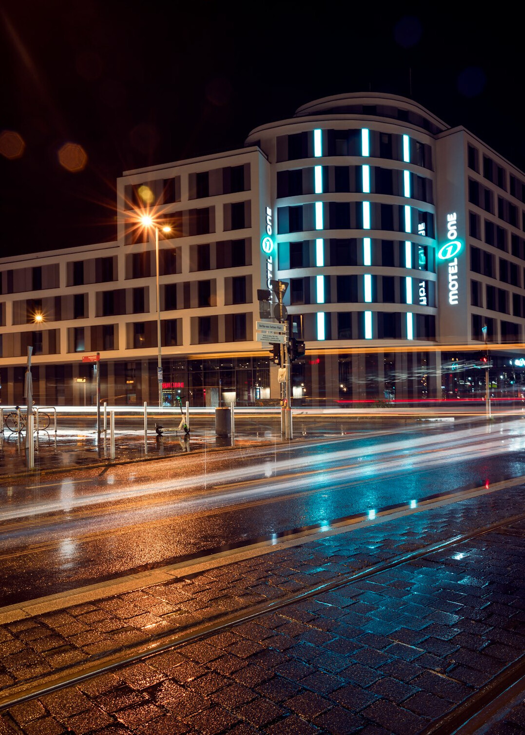 rainy city street at night