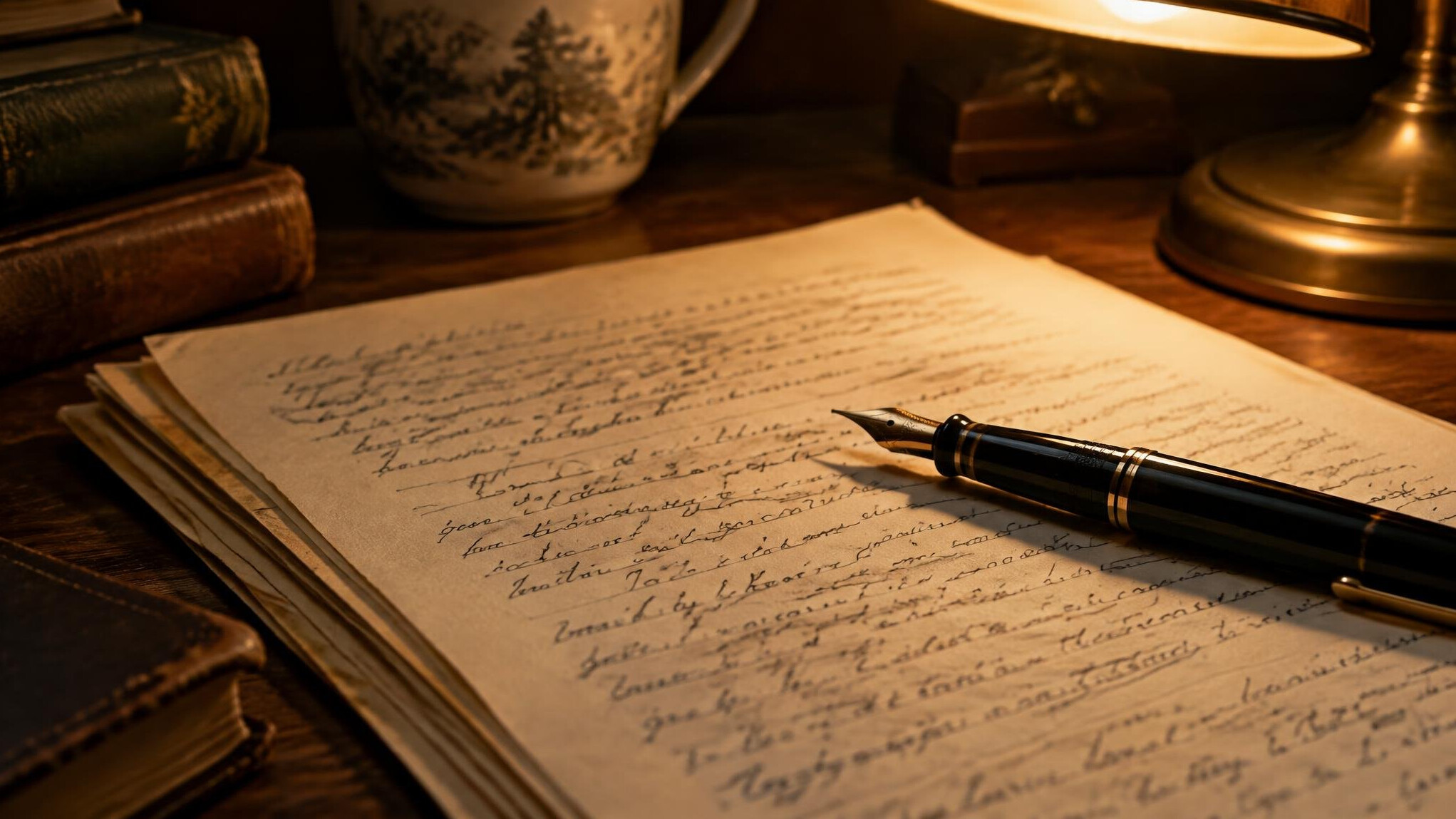 Old handwritten manuscript pages with a fountain pen