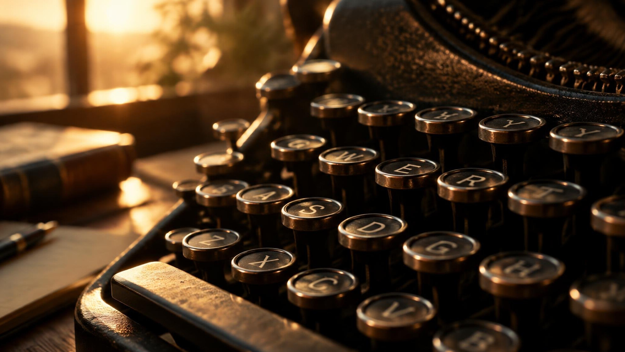 Close-up of typewriter keys with warm backlighting